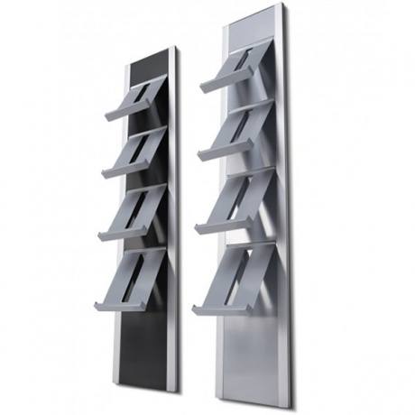 Wall Mounted Brochure Rack with Angled Steel Shelves - 4 x A4